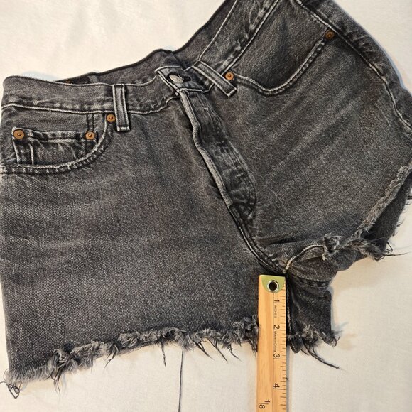 LEVI'S 501 Original Icon BOHO Black Hash Raw Hem Button Fly Jean Short Size W29 - Picture 15 of 16